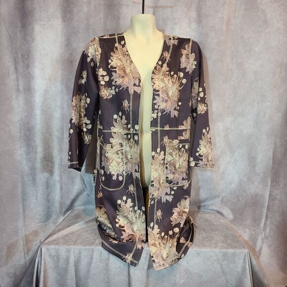 SWEATER SALE 3/$30 Chelsea & Theodore Floral Open Front Cardigan Size Medium - Picture 2 of 7